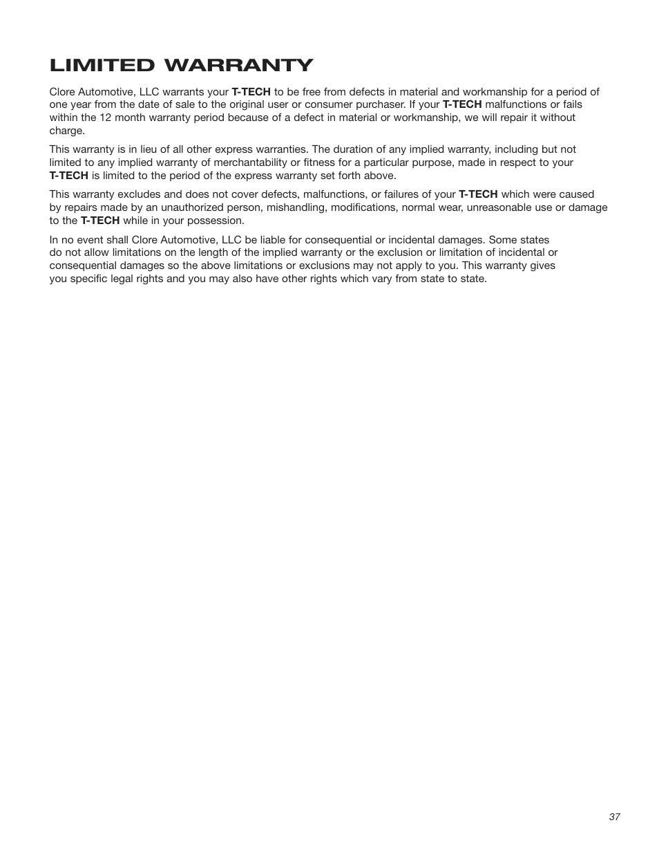 Limited warranty | T-Tech TT100 User Manual | Page 37 / 38