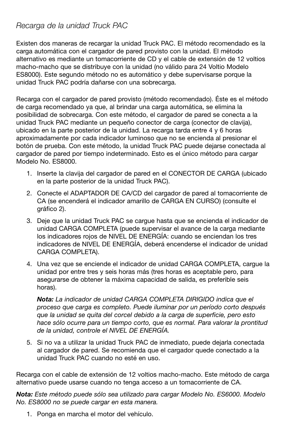 Recarga de la unidad truck pac | T-Tech ES8000 User Manual | Page 15 / 32