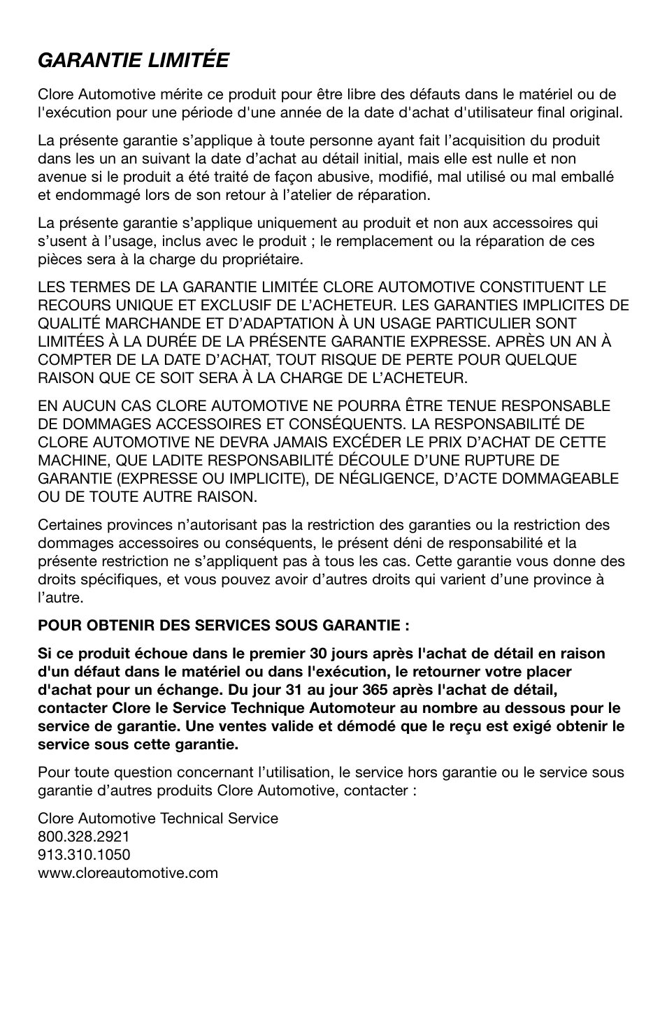 Garantie limitée | T-Tech ES8000 User Manual | Page 31 / 32