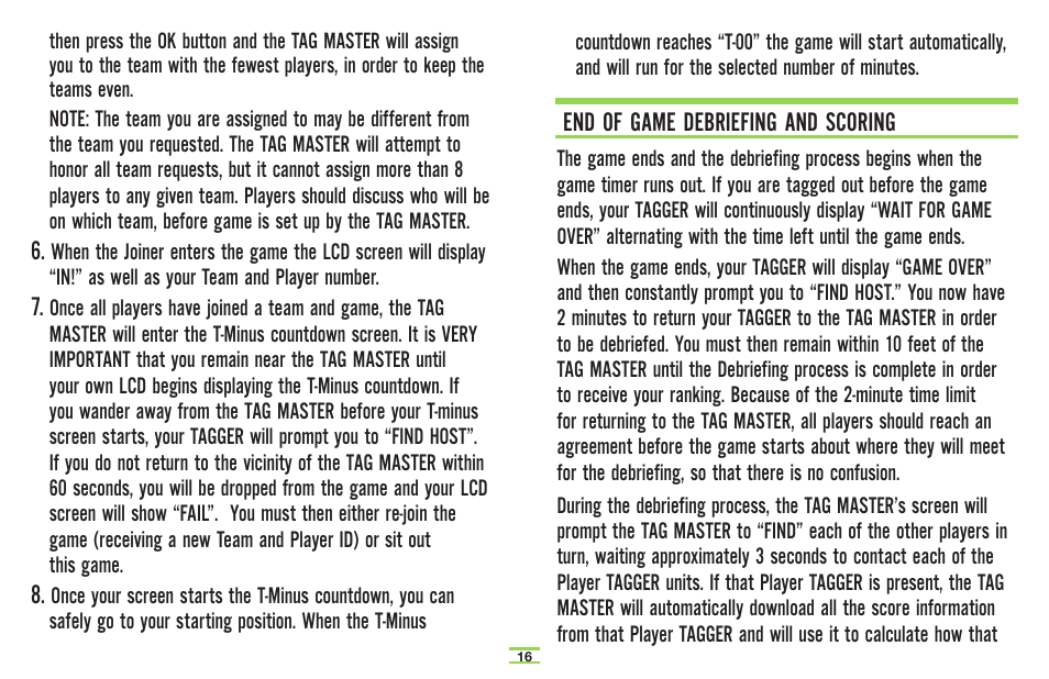 End of game debriefing and scoring | TAG Player System User Manual | Page 18 / 28