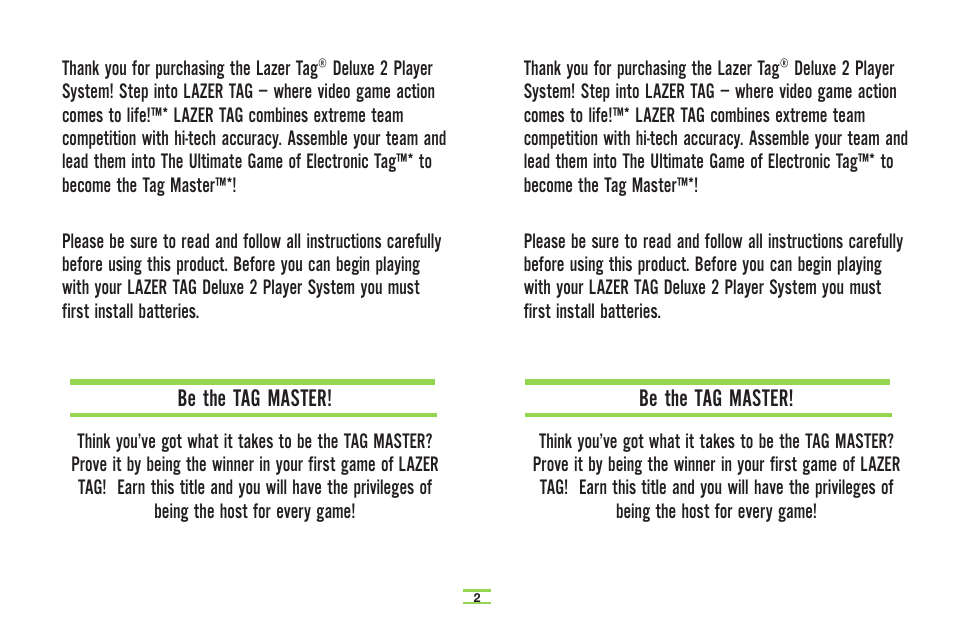 Be the tag master | TAG Player System User Manual | Page 4 / 28