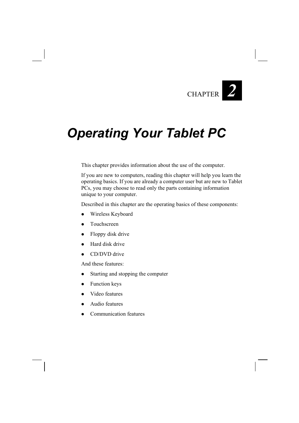 Operating your tablet pc, Chapter | TAG MIL-BOOK 10 User Manual | Page 16 / 105