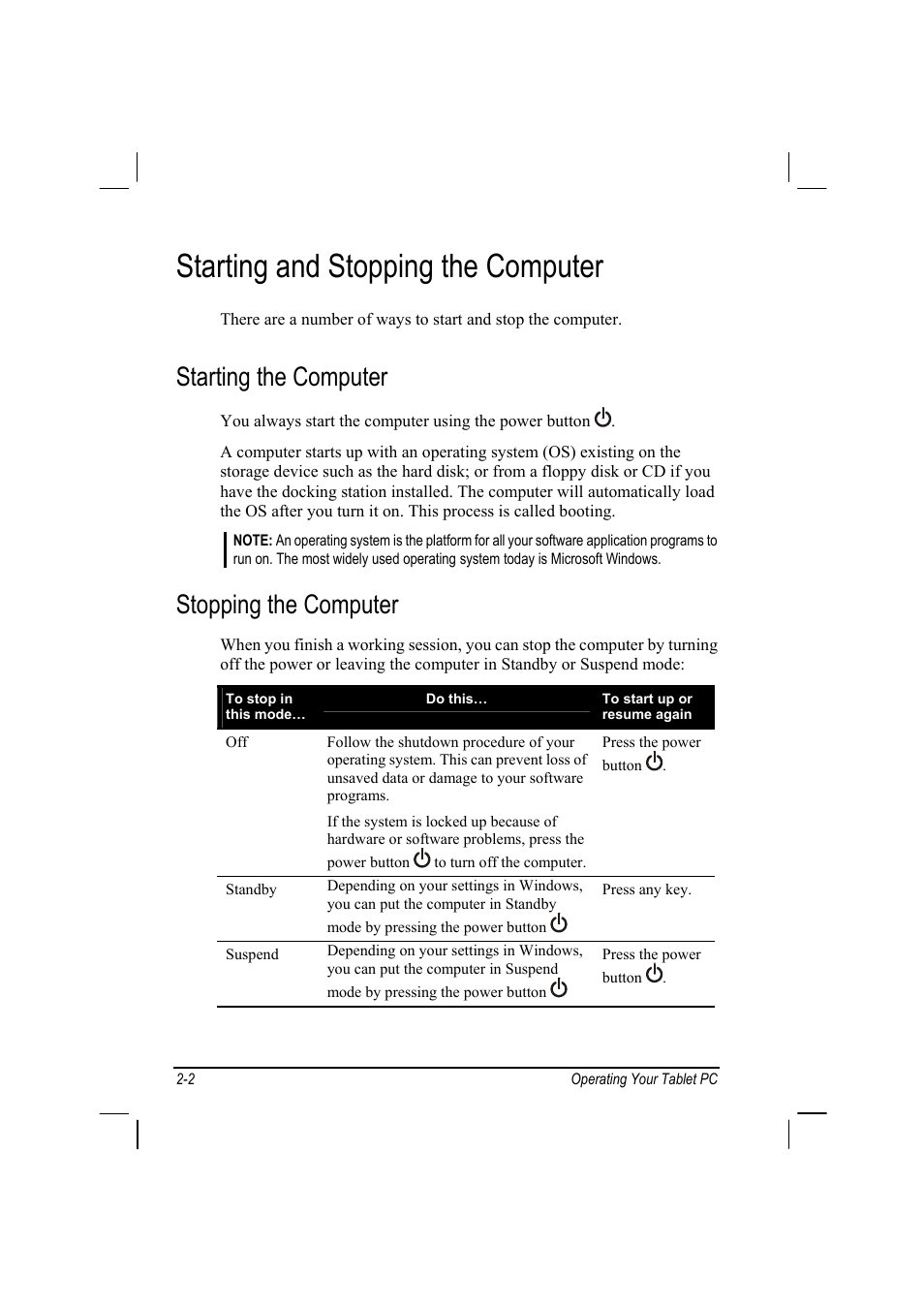 Starting and stopping the computer, Starting the computer, Stopping the computer | TAG MIL-BOOK 10 User Manual | Page 17 / 105