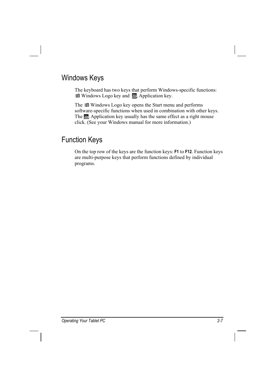 Windows keys, Function keys | TAG MIL-BOOK 10 User Manual | Page 22 / 105