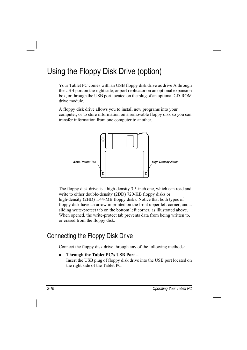Using the floppy disk drive (option), Connecting the floppy disk drive | TAG MIL-BOOK 10 User Manual | Page 25 / 105
