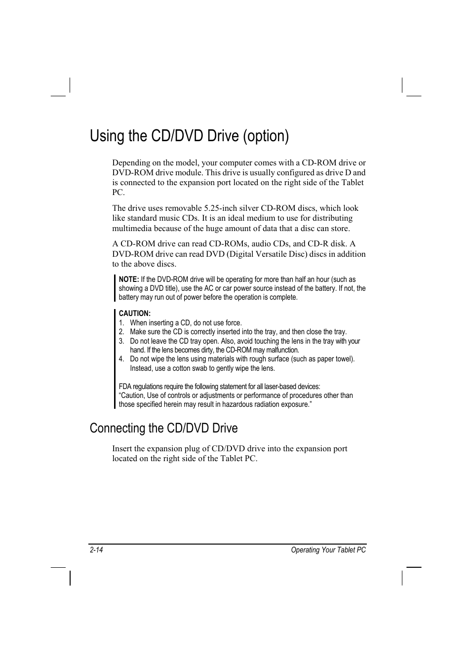 Using the cd/dvd drive (option), Connecting the cd/dvd drive | TAG MIL-BOOK 10 User Manual | Page 29 / 105