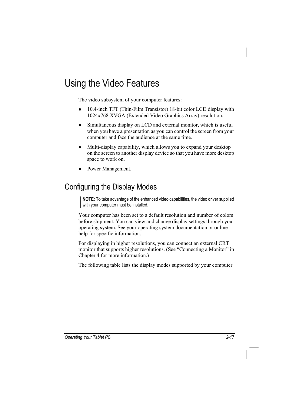 Using the video features, Configuring the display modes | TAG MIL-BOOK 10 User Manual | Page 32 / 105