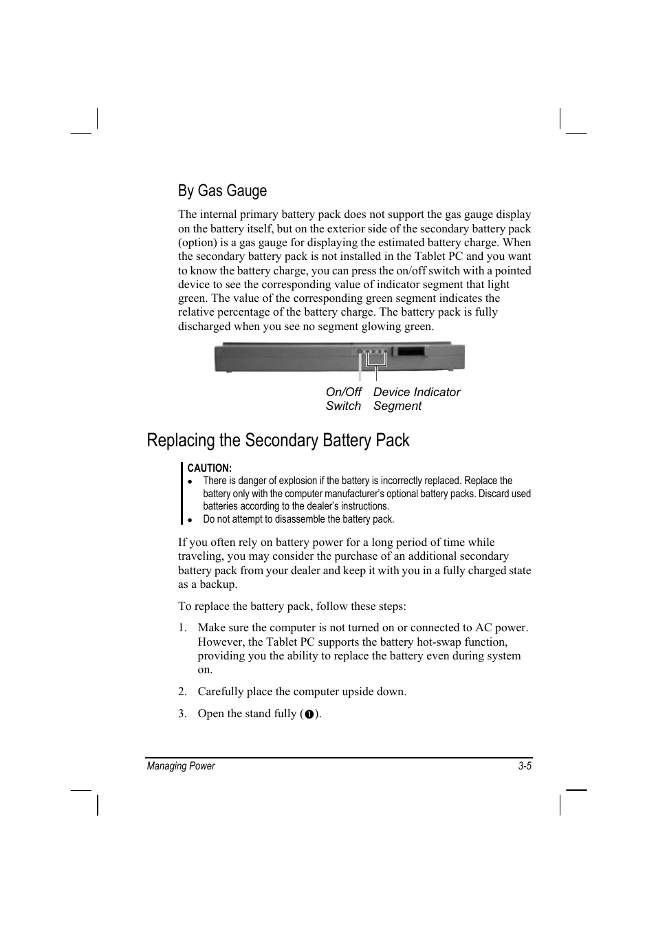 Replacing the secondary battery pack, By gas gauge | TAG MIL-BOOK 10 User Manual | Page 43 / 105