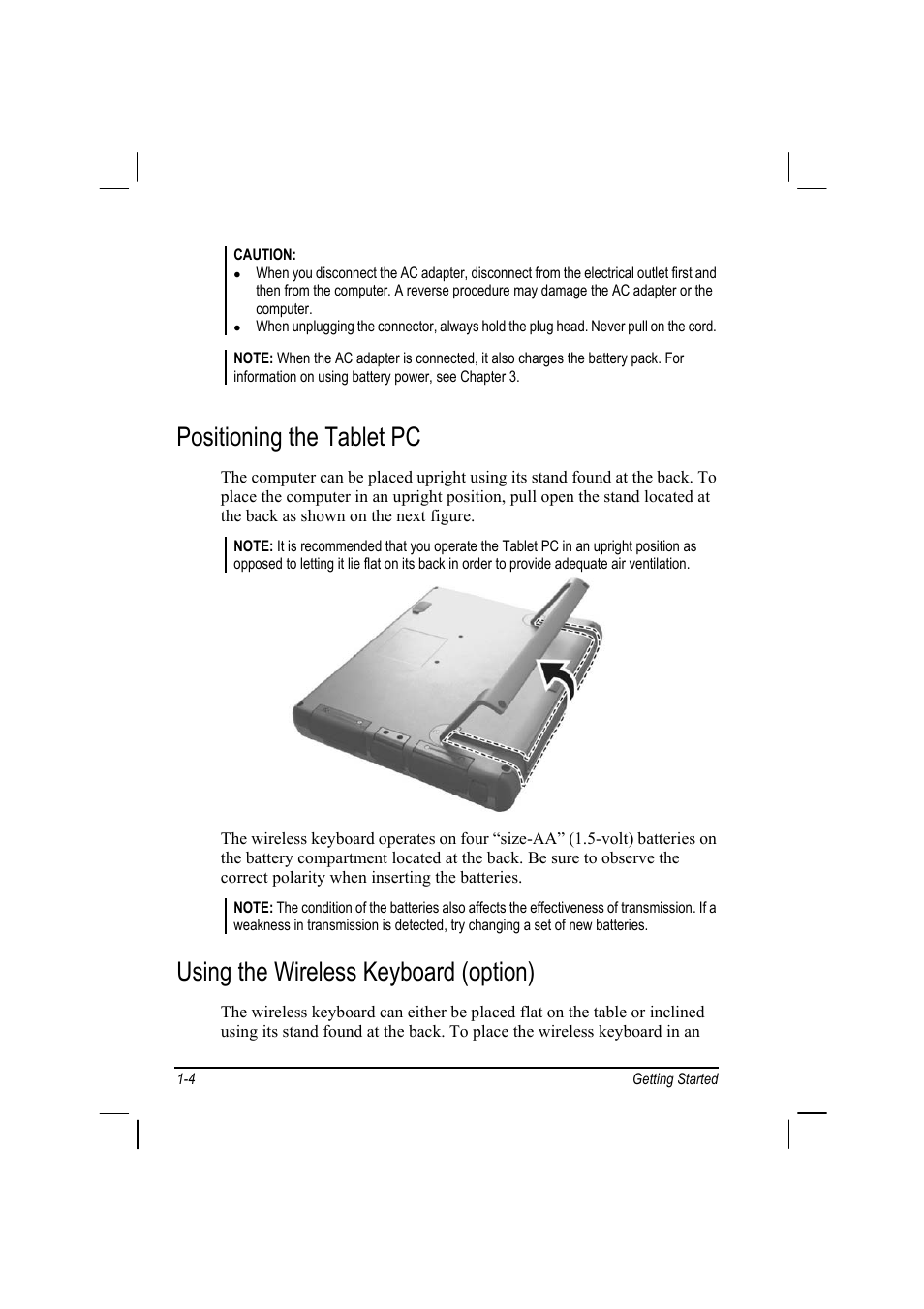 Positioning the tablet pc, Using the wireless keyboard (option) | TAG MIL-BOOK 10 User Manual | Page 6 / 105