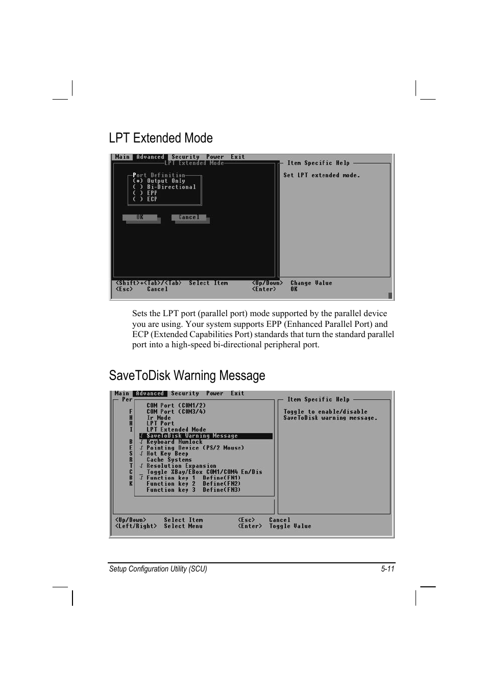 Lpt extended mode, Savetodisk warning message | TAG MIL-BOOK 10 User Manual | Page 68 / 105