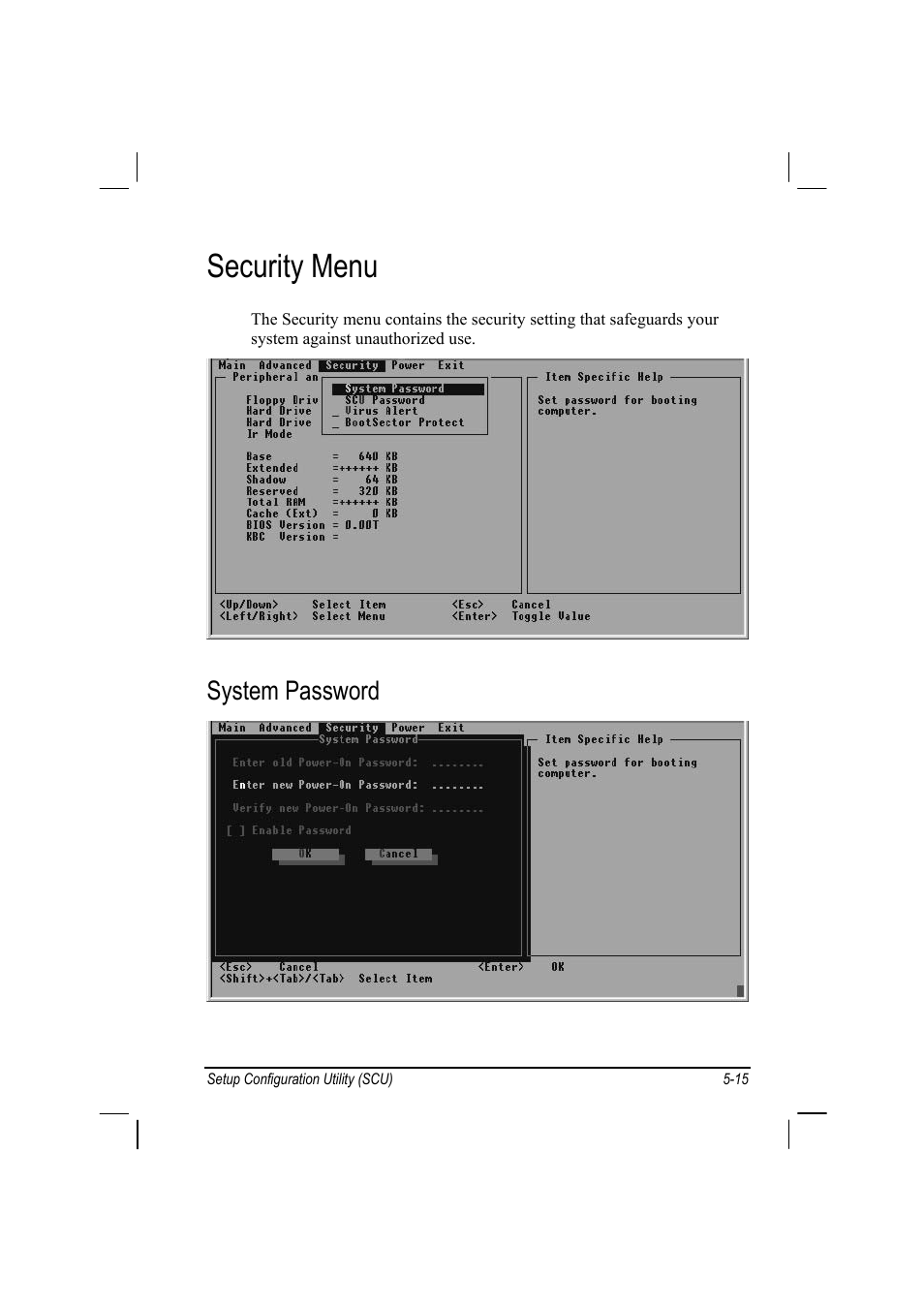 Security menu, System password | TAG MIL-BOOK 10 User Manual | Page 72 / 105
