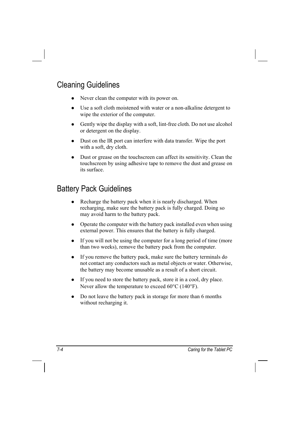 Cleaning guidelines, Battery pack guidelines | TAG MIL-BOOK 10 User Manual | Page 87 / 105