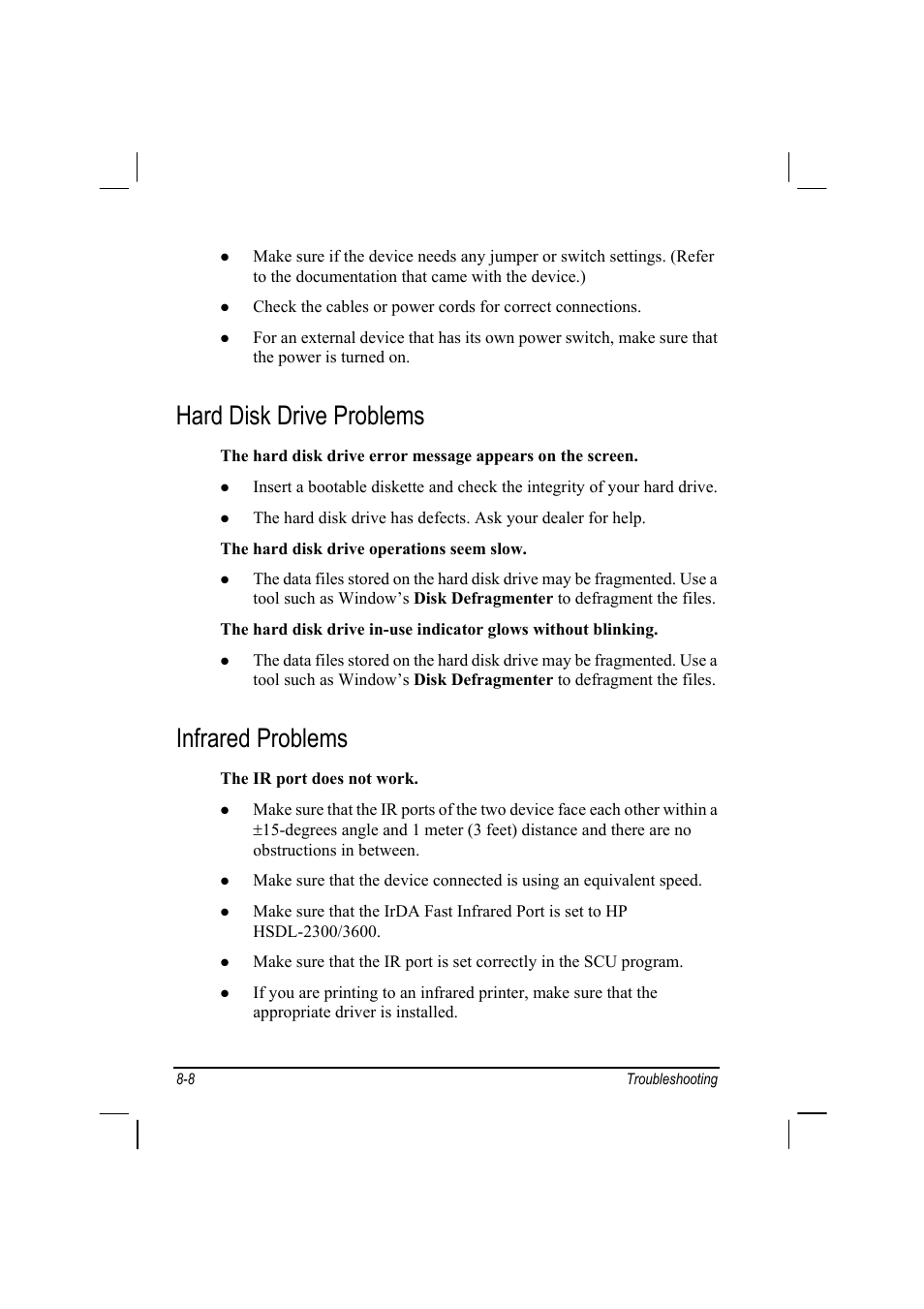 Hard disk drive problems, Infrared problems | TAG MIL-BOOK 10 User Manual | Page 96 / 105