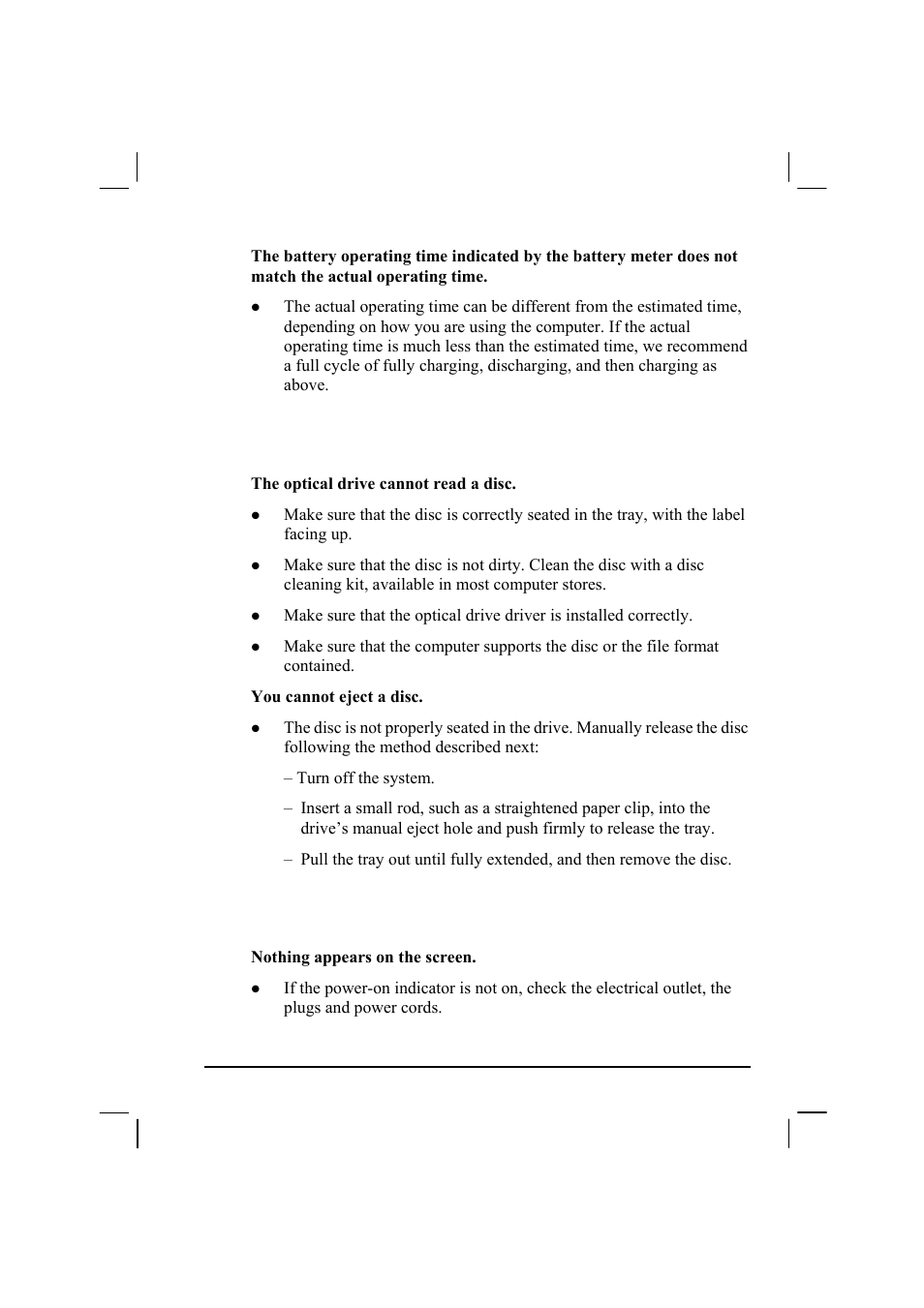 Optical drive problems, Display problems | TAG 20 User Manual | Page 121 / 147