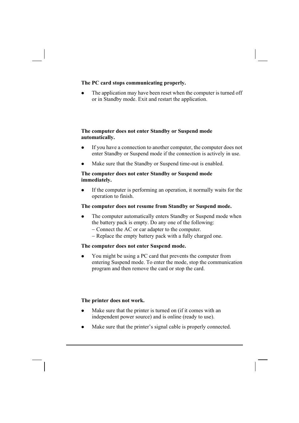 Power management problems, Printer problems | TAG 20 User Manual | Page 129 / 147