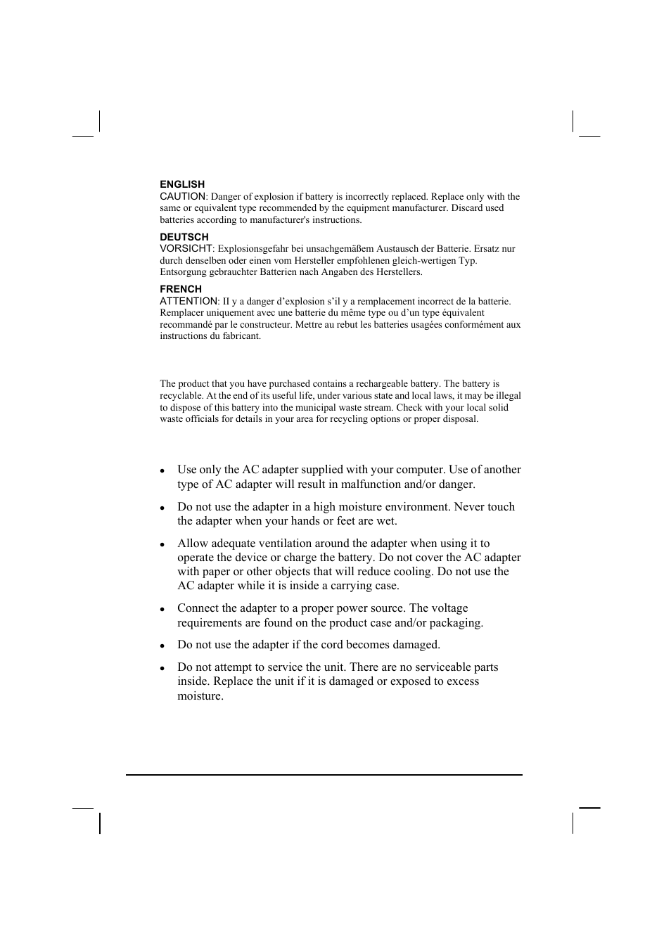 About the ac adapter, Attention (for usa users) | TAG 20 User Manual | Page 139 / 147