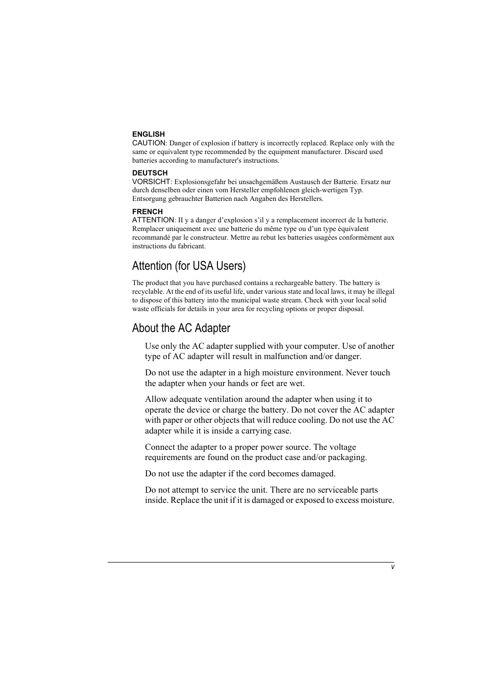 Attention (for usa users), About the ac adapter | TAG 20 User Manual | Page 7 / 147