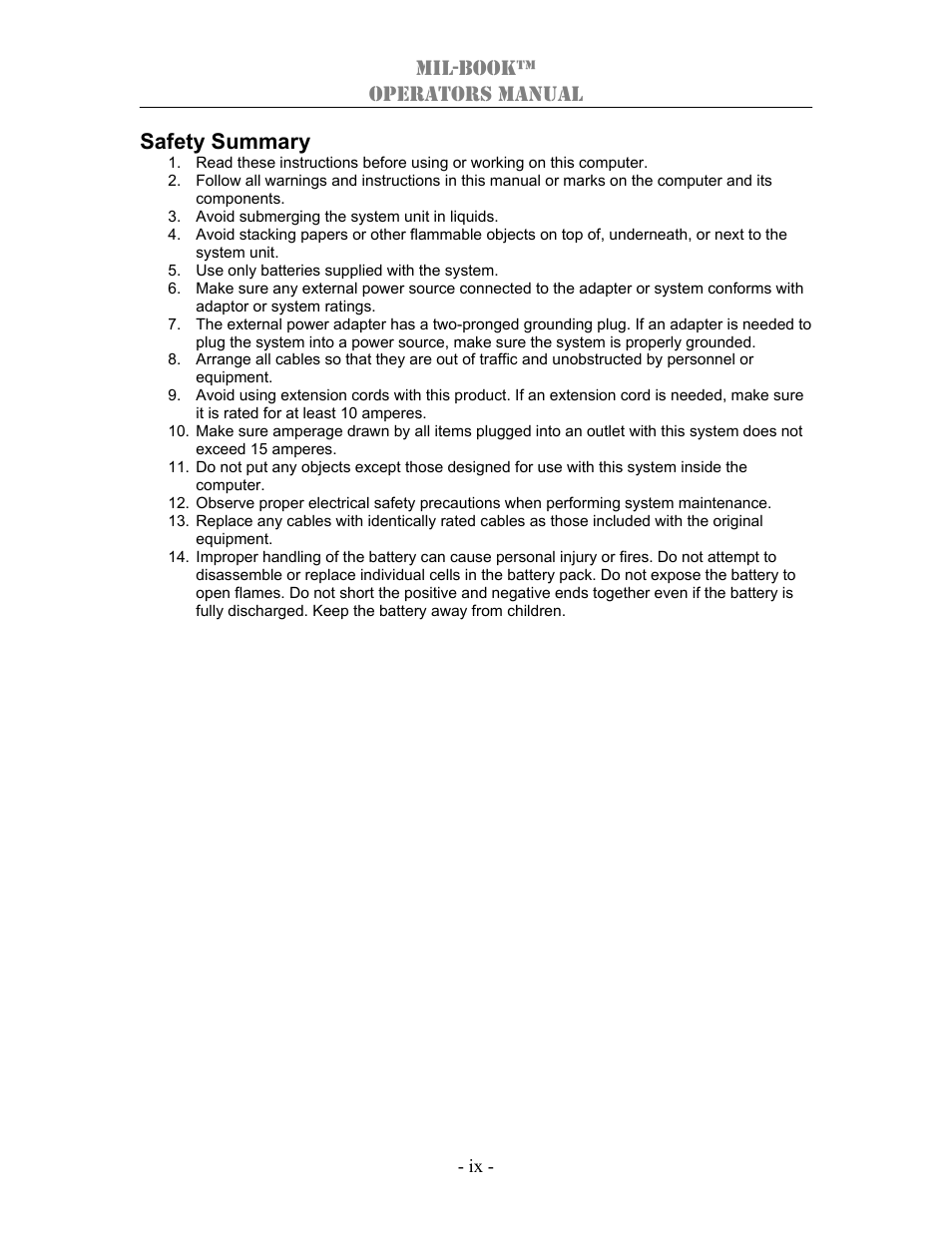 Mil-book™ operators manual, Safety summary | TAG 1000 User Manual | Page 9 / 64