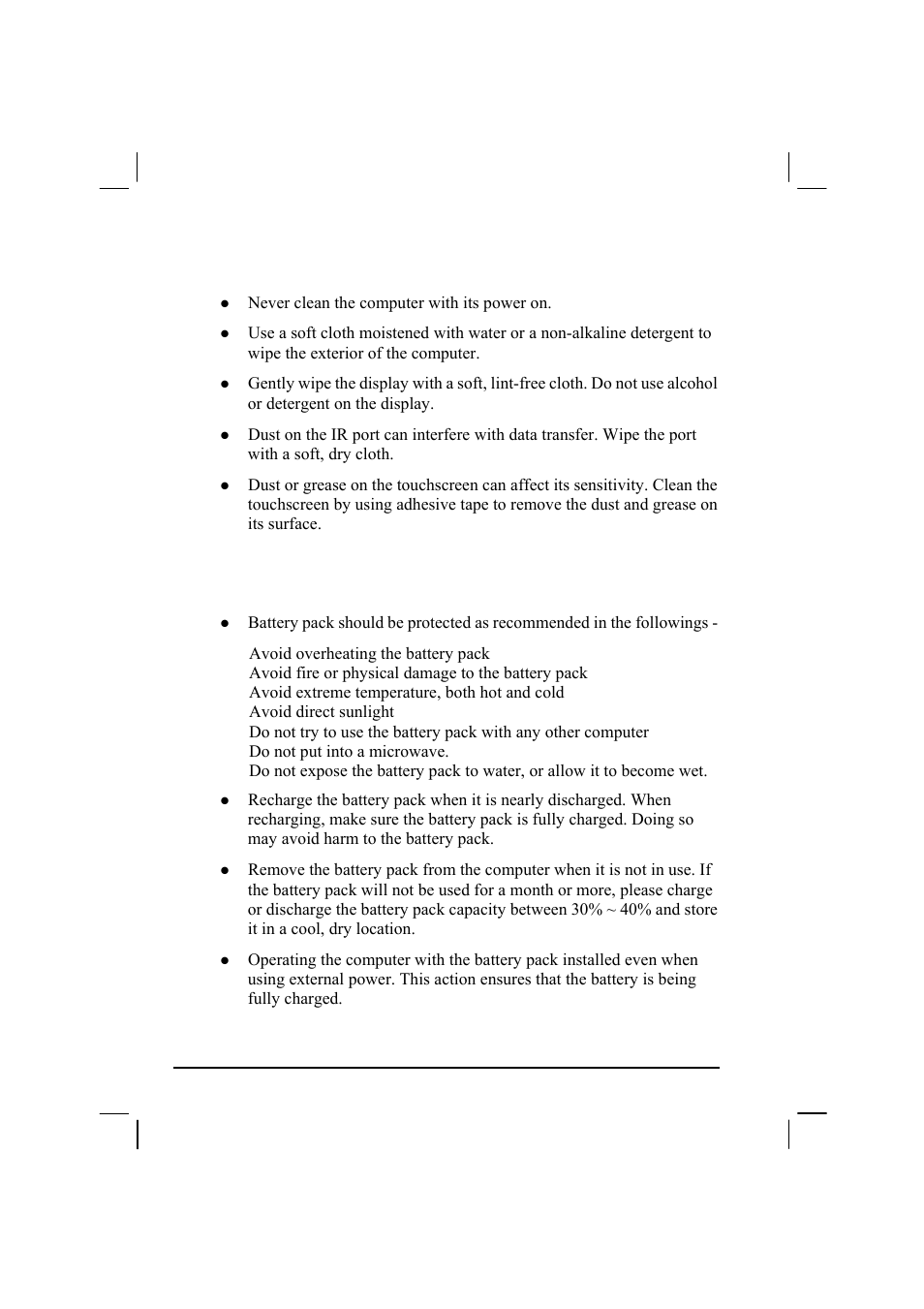 Cleaning guidelines, Battery pack guidelines | TAG MIL-BOOK 20 Series User Manual | Page 114 / 147