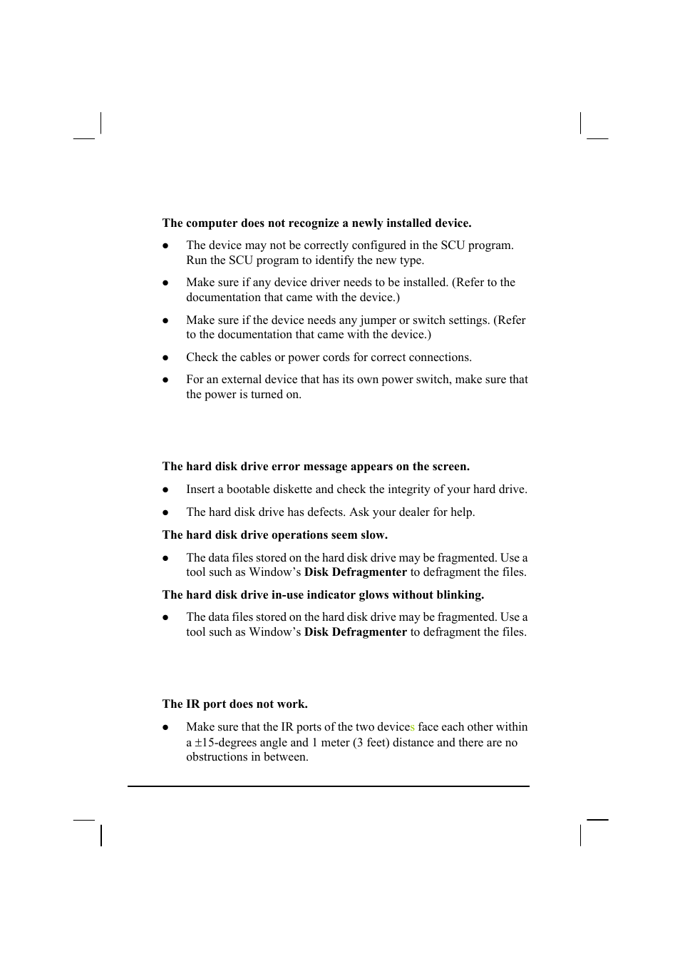 Hardware device problems, Hard disk drive problems, Infrared problems | TAG MIL-BOOK 20 Series User Manual | Page 124 / 147