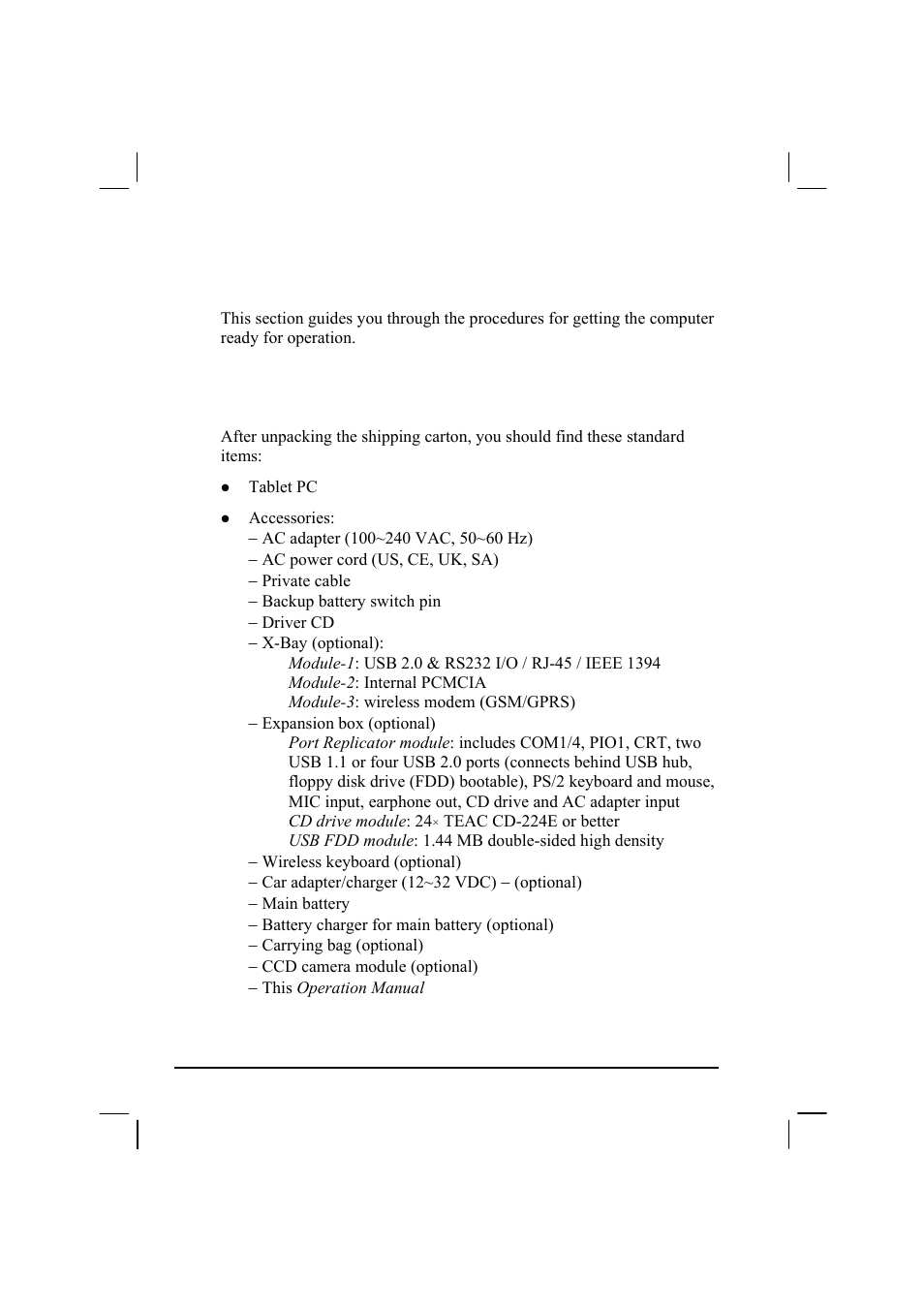 Getting the computer running, Unpacking | TAG MIL-BOOK 20 Series User Manual | Page 24 / 147