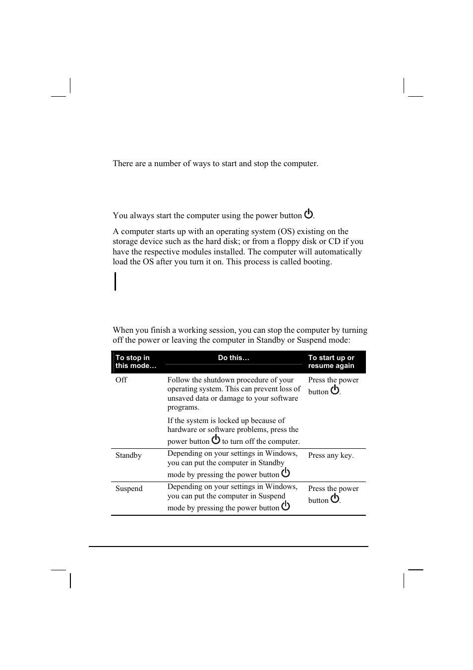 Starting and stopping the computer, Starting the computer, Stopping the computer | TAG MIL-BOOK 20 Series User Manual | Page 40 / 147