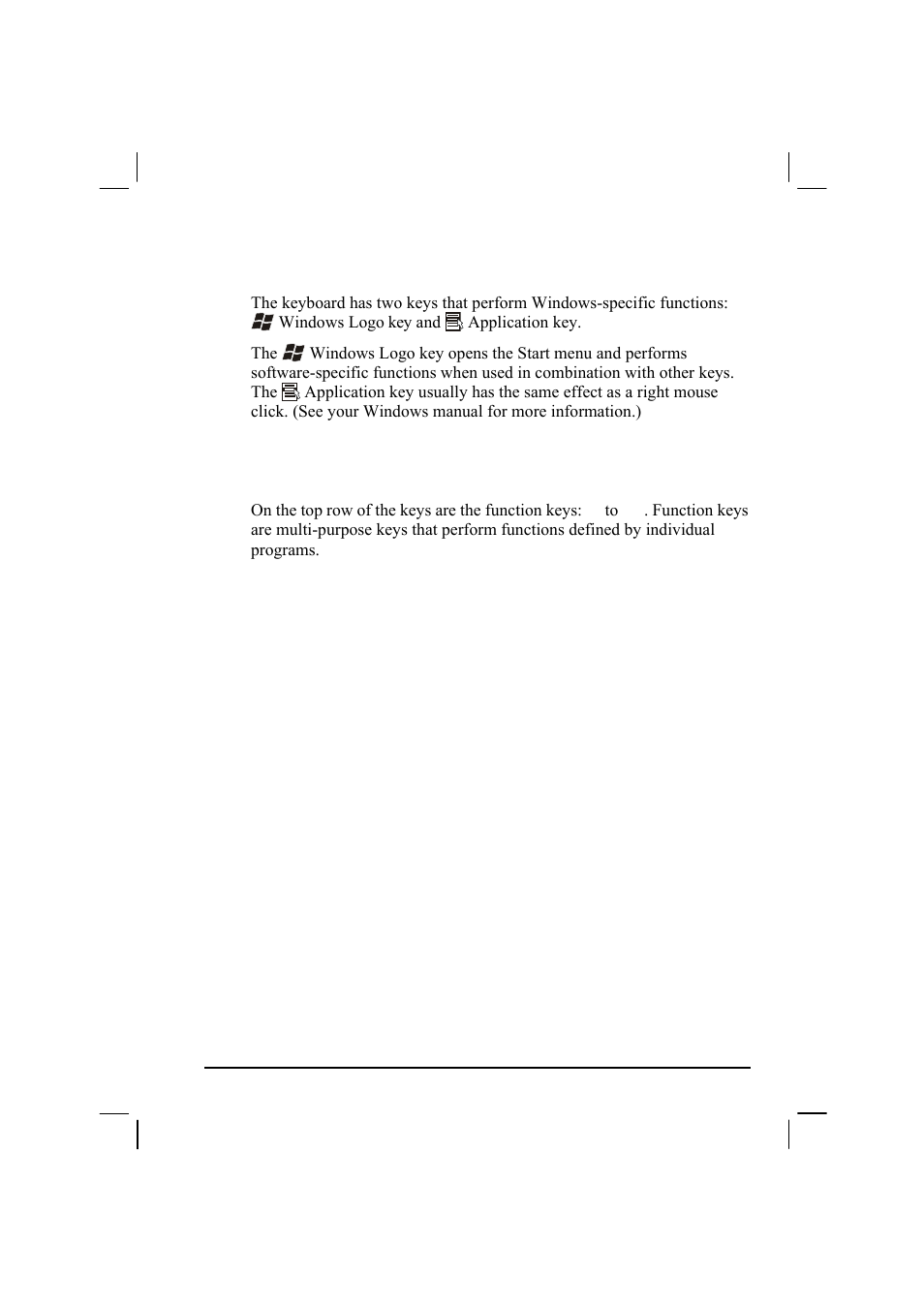 Windows keys, Function keys | TAG MIL-BOOK 20 Series User Manual | Page 45 / 147