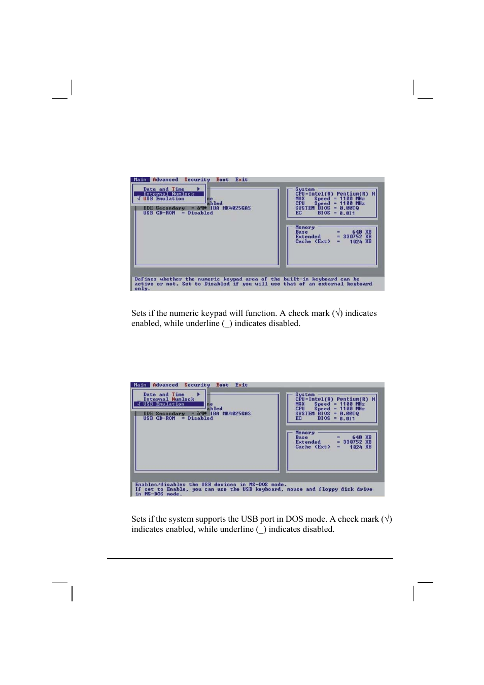 Internal numlock, Usb emulation | TAG MIL-BOOK 20 Series User Manual | Page 89 / 147