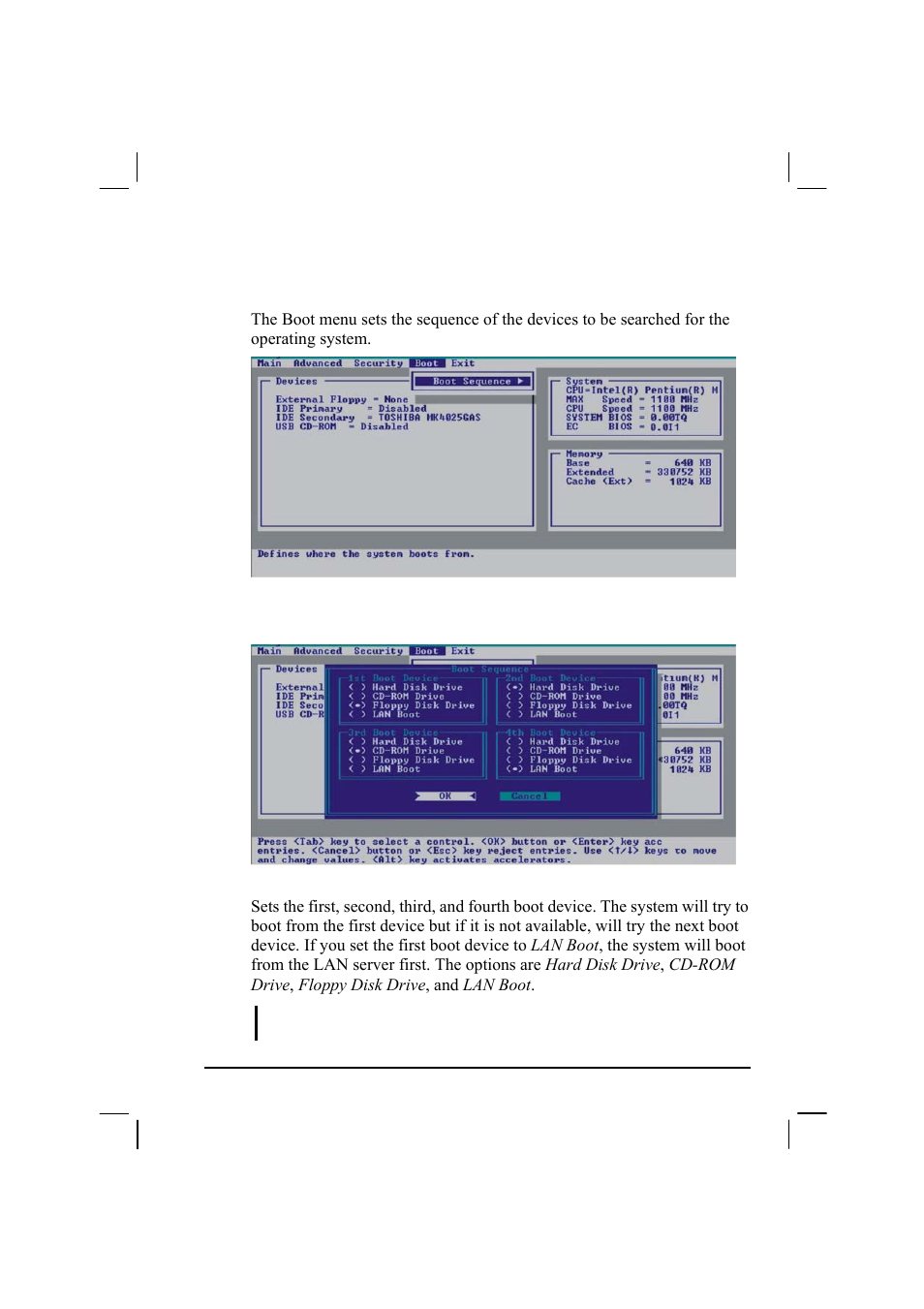 Boot menu, Boot sequence | TAG MIL-BOOK 20 Series User Manual | Page 97 / 147