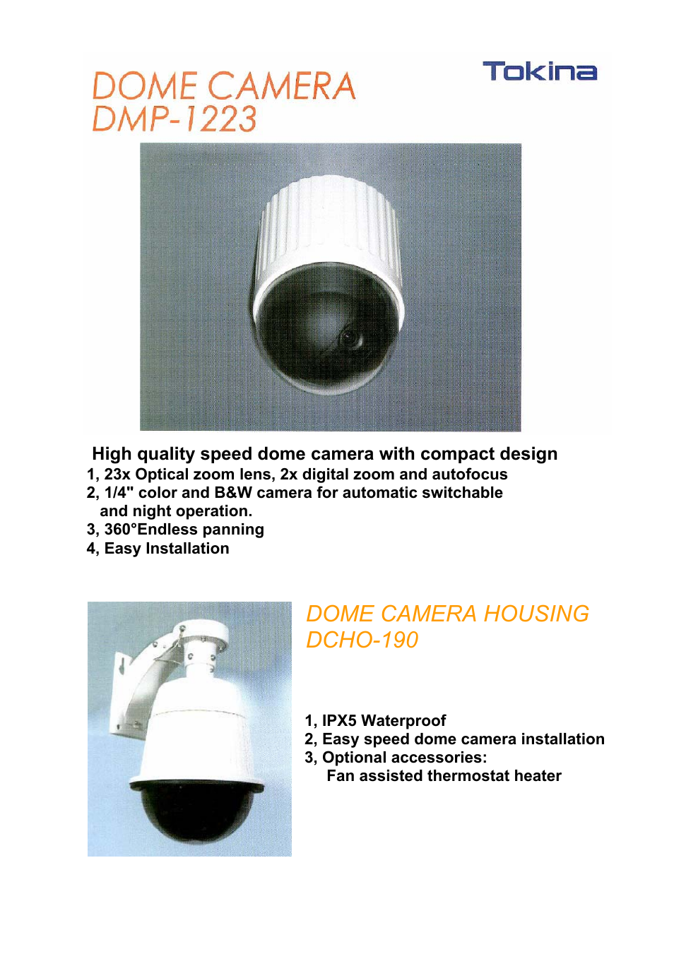 Tokina Speed Dome DMP-1223 User Manual | 2 pages