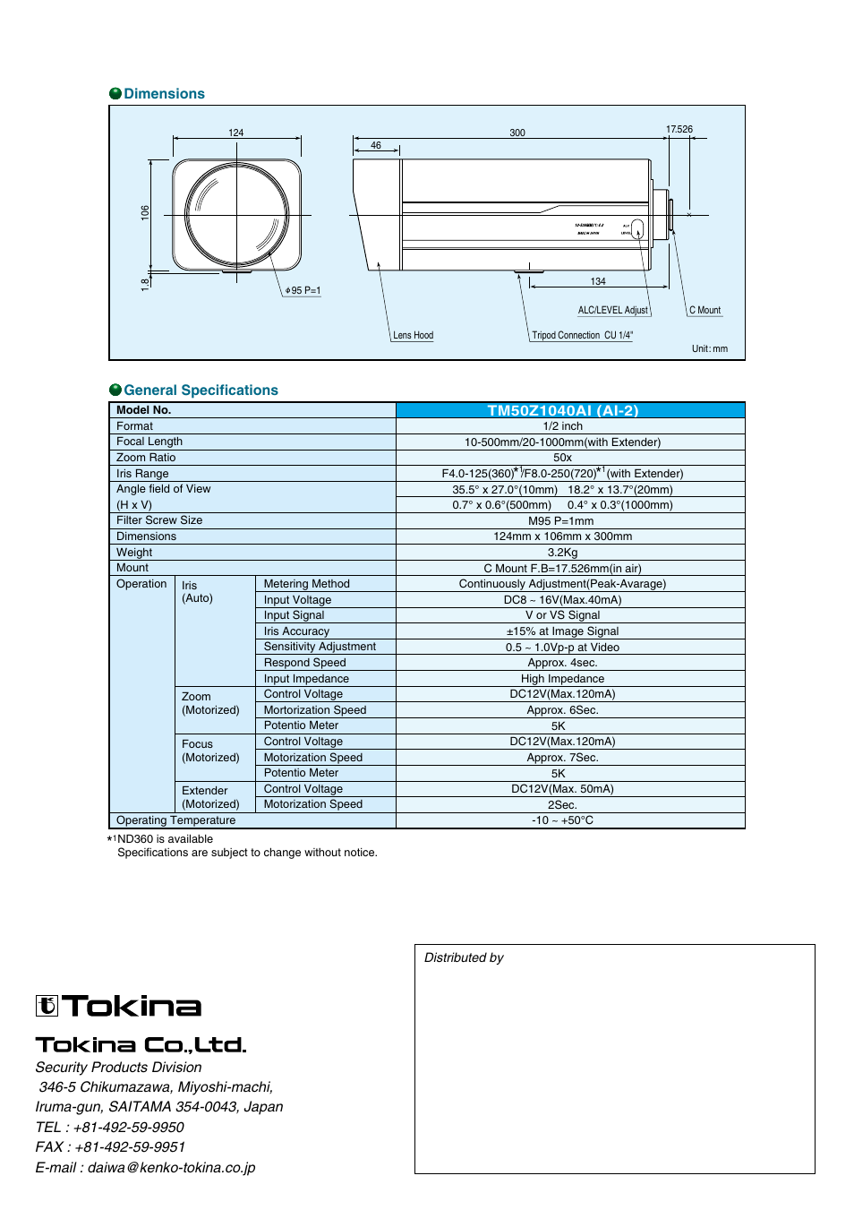 Tokina TM50Z1040AI User Manual | Page 4 / 4