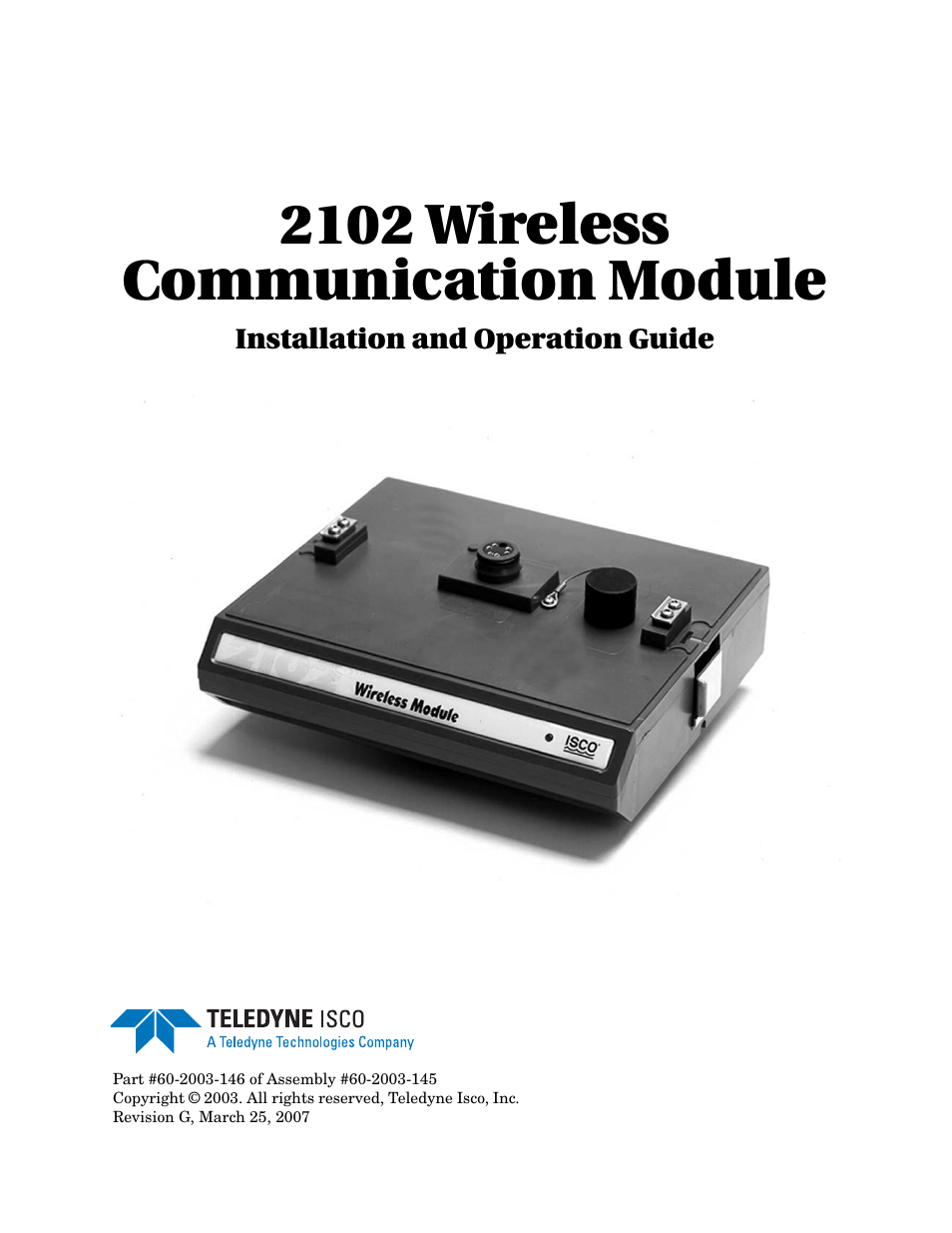 Teledyne WIRELESS COMMUNICATION MODULE 2102 User Manual | 38 pages