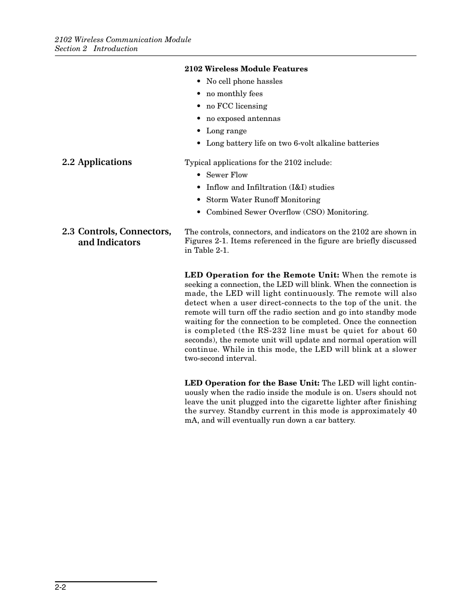 2 applications, 3 controls, connectors, and indicators | Teledyne WIRELESS COMMUNICATION MODULE 2102 User Manual | Page 14 / 38