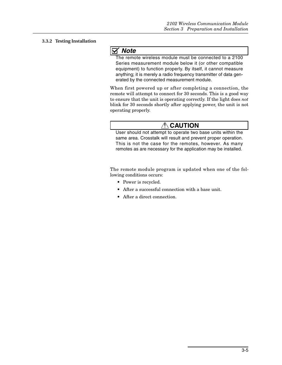 2 testing installation, 2 testing installation -5, Caution | Teledyne WIRELESS COMMUNICATION MODULE 2102 User Manual | Page 23 / 38