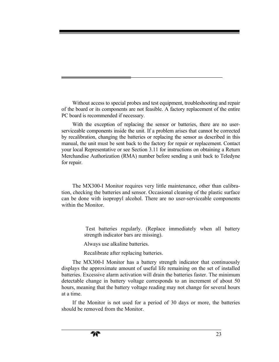 Service instructions | Teledyne MX300-I User Manual | Page 31 / 41