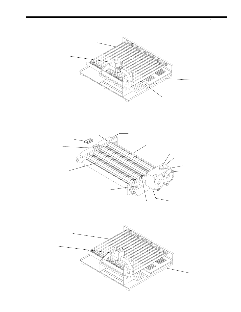 Detailed view of llg burner tray assembly (e), Detailed view of heat exchanger assembly (d), Detailed view of lld burner tray assembly (e) | Teledyne LLD User Manual | Page 23 / 25