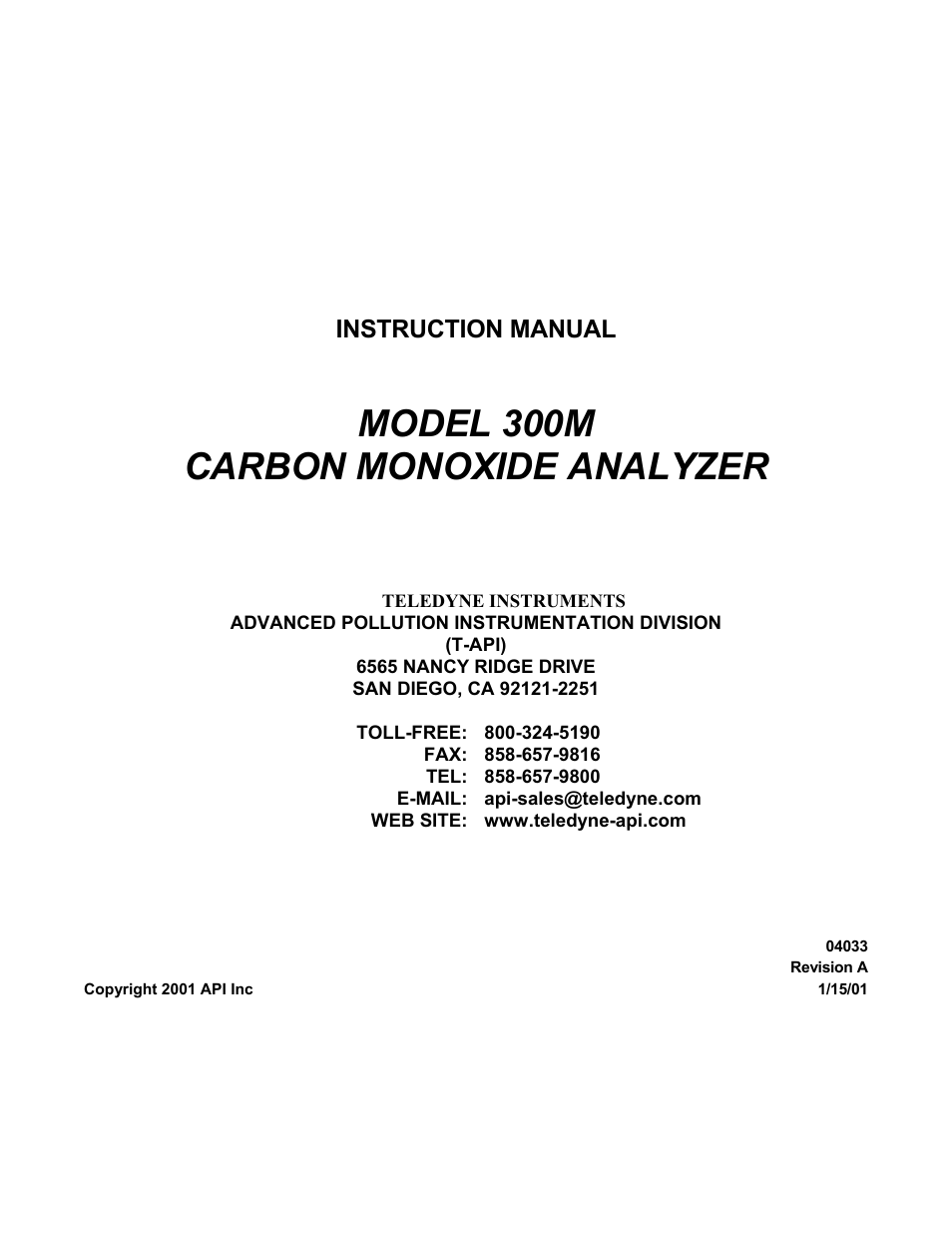Teledyne 300M User Manual | 123 pages