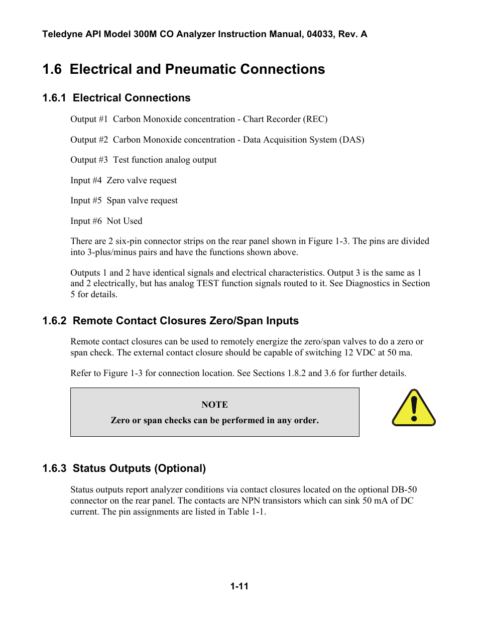 Electrical and pneumatic connections, Electrical connections, Remote contact closures zero/span inputs | Status outputs (optional), Igure, 3: r, Anel, Lectrical, Neumatic, Onnections | Teledyne 300M User Manual | Page 19 / 123