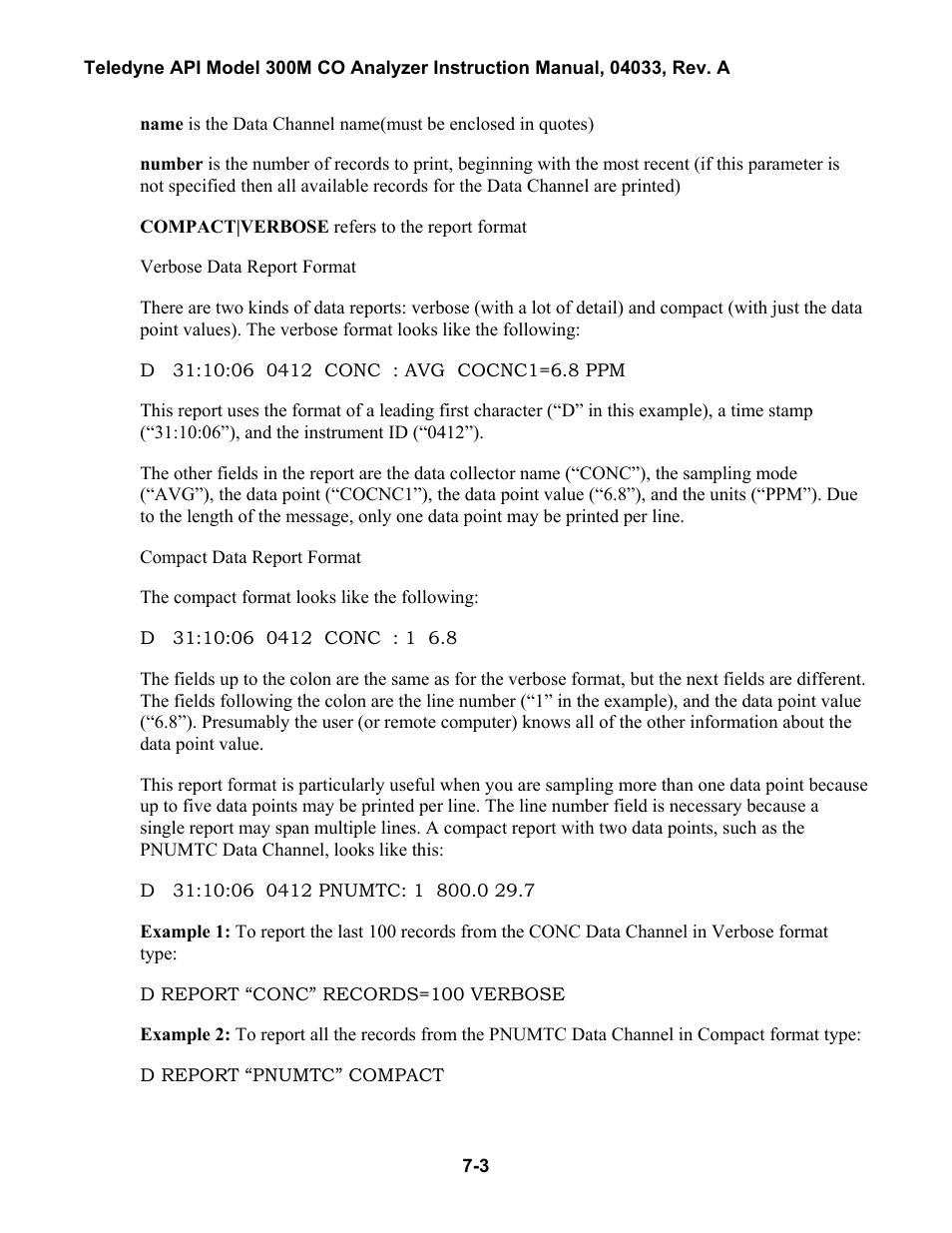 1 das r, Eporting, Able | 2: rs-232 m, Essage, Ypes | Teledyne 300M User Manual | Page 69 / 123