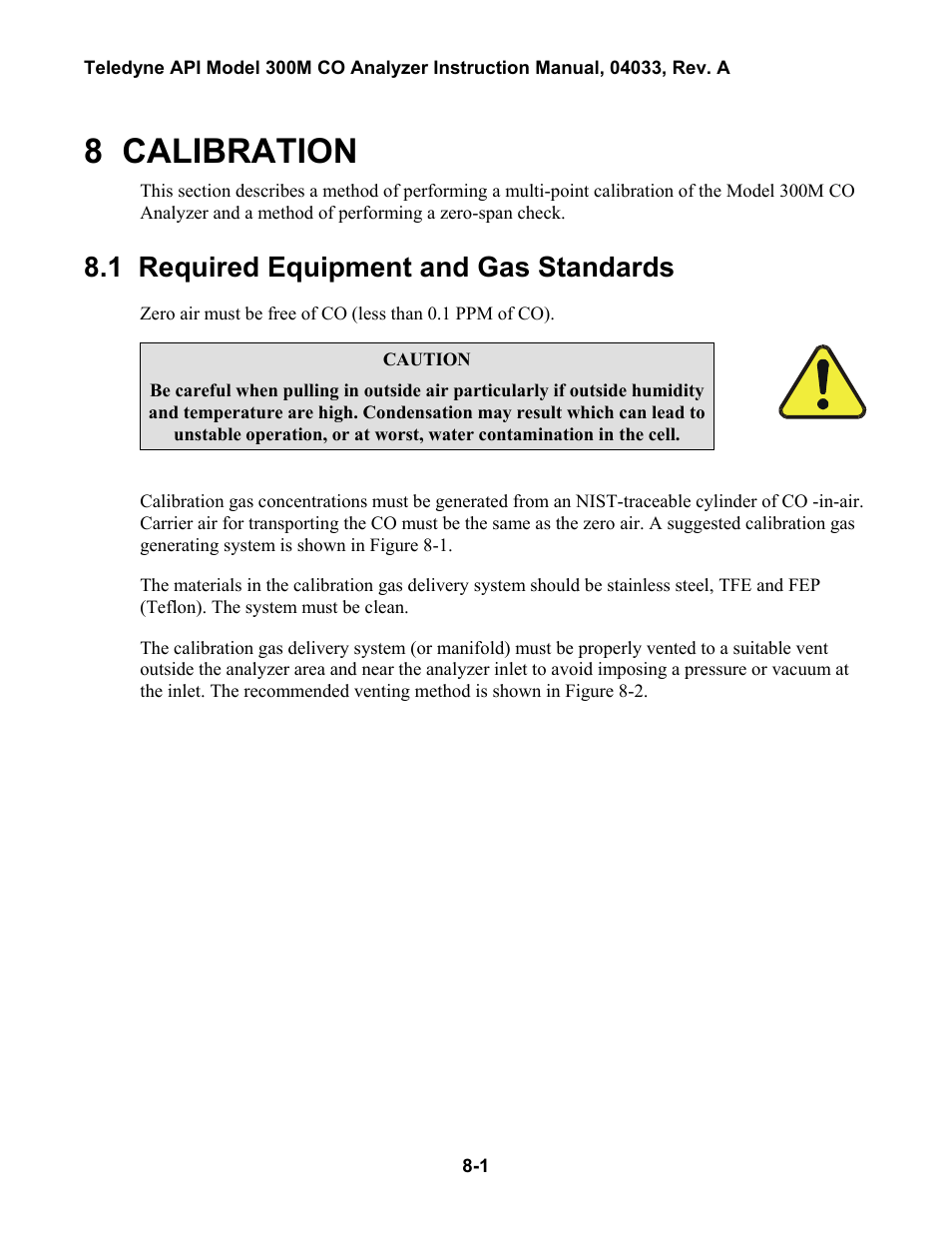 Calibration, Required equipment and gas standards, Able | 9: rs-232 v, Ariable, Ames, 8 calibration, 1 required equipment and gas standards | Teledyne 300M User Manual | Page 79 / 123