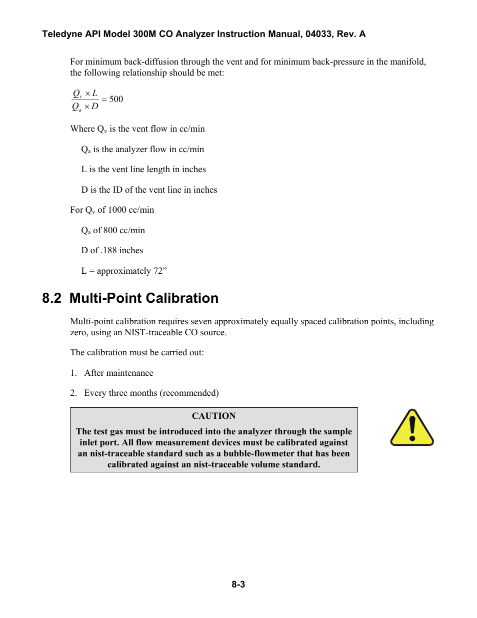 Multi-point calibration, 8 calibration -1, Equired | Quipment and, Tandards, 2 multi-point calibration | Teledyne 300M User Manual | Page 81 / 123