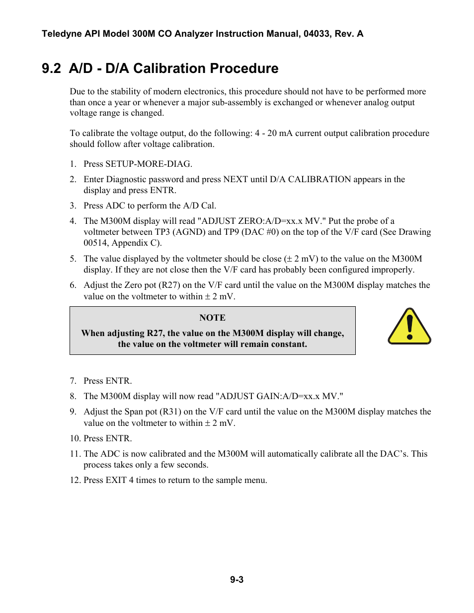 A/d - d/a calibration procedure, 9 adjustments -1, Ower | Upply, Oard, Djustment, 1 box temperature limits -1, 2 a/d - d/a calibration procedure | Teledyne 300M User Manual | Page 89 / 123