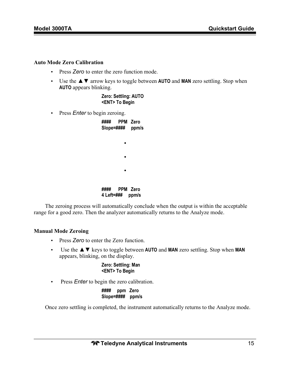 Teledyne Trace Oxygen Analyzer 3000TA User Manual | Page 15 / 19