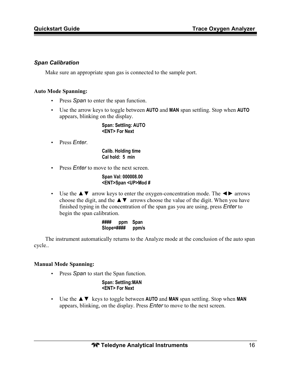 Teledyne Trace Oxygen Analyzer 3000TA User Manual | Page 16 / 19
