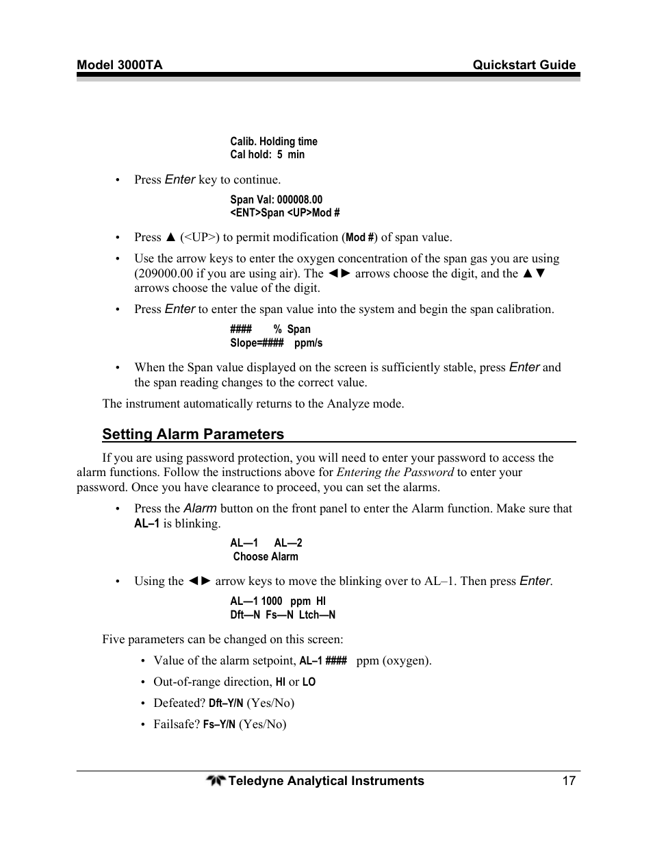 Teledyne Trace Oxygen Analyzer 3000TA User Manual | Page 17 / 19