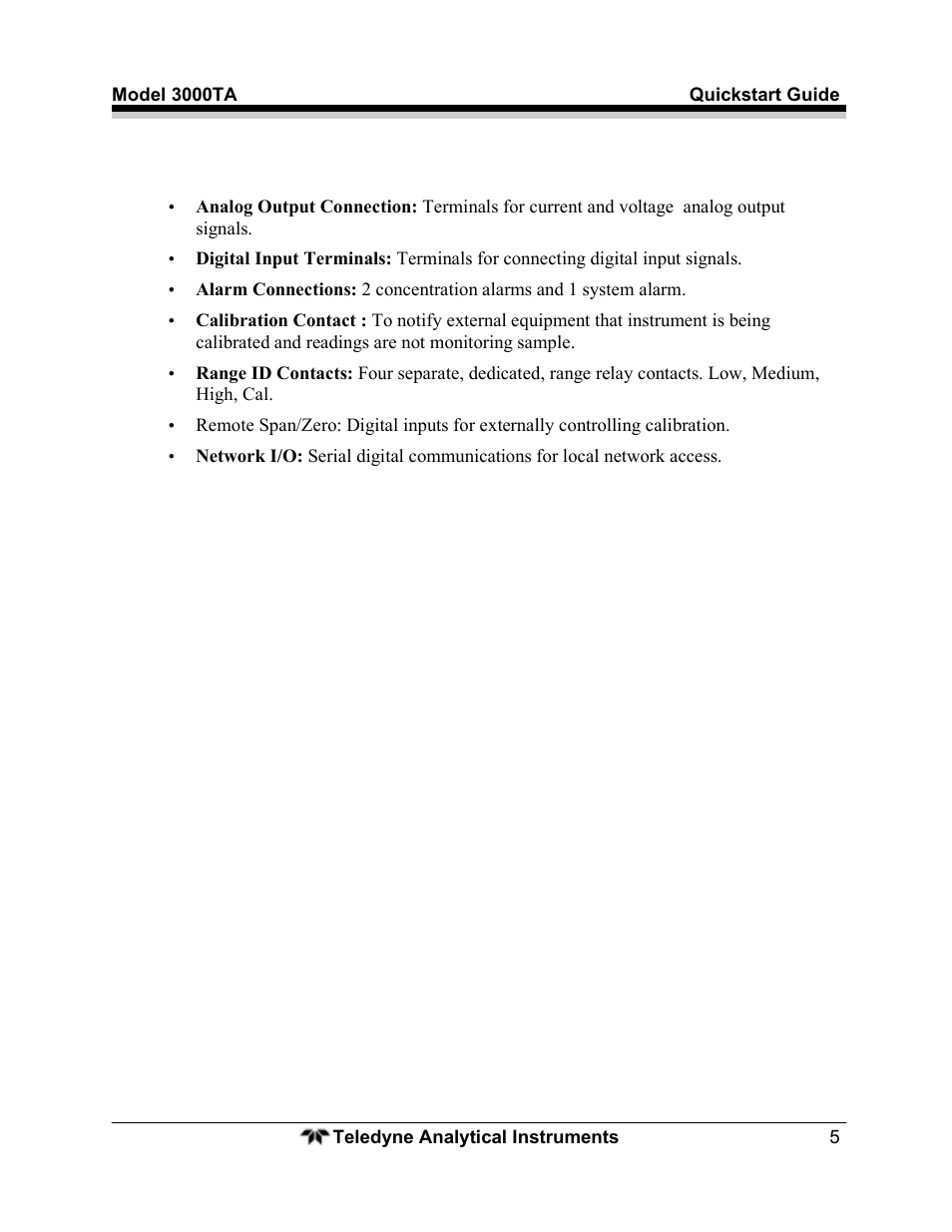 Teledyne Trace Oxygen Analyzer 3000TA User Manual | Page 5 / 19