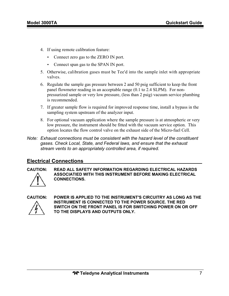 Teledyne Trace Oxygen Analyzer 3000TA User Manual | Page 7 / 19