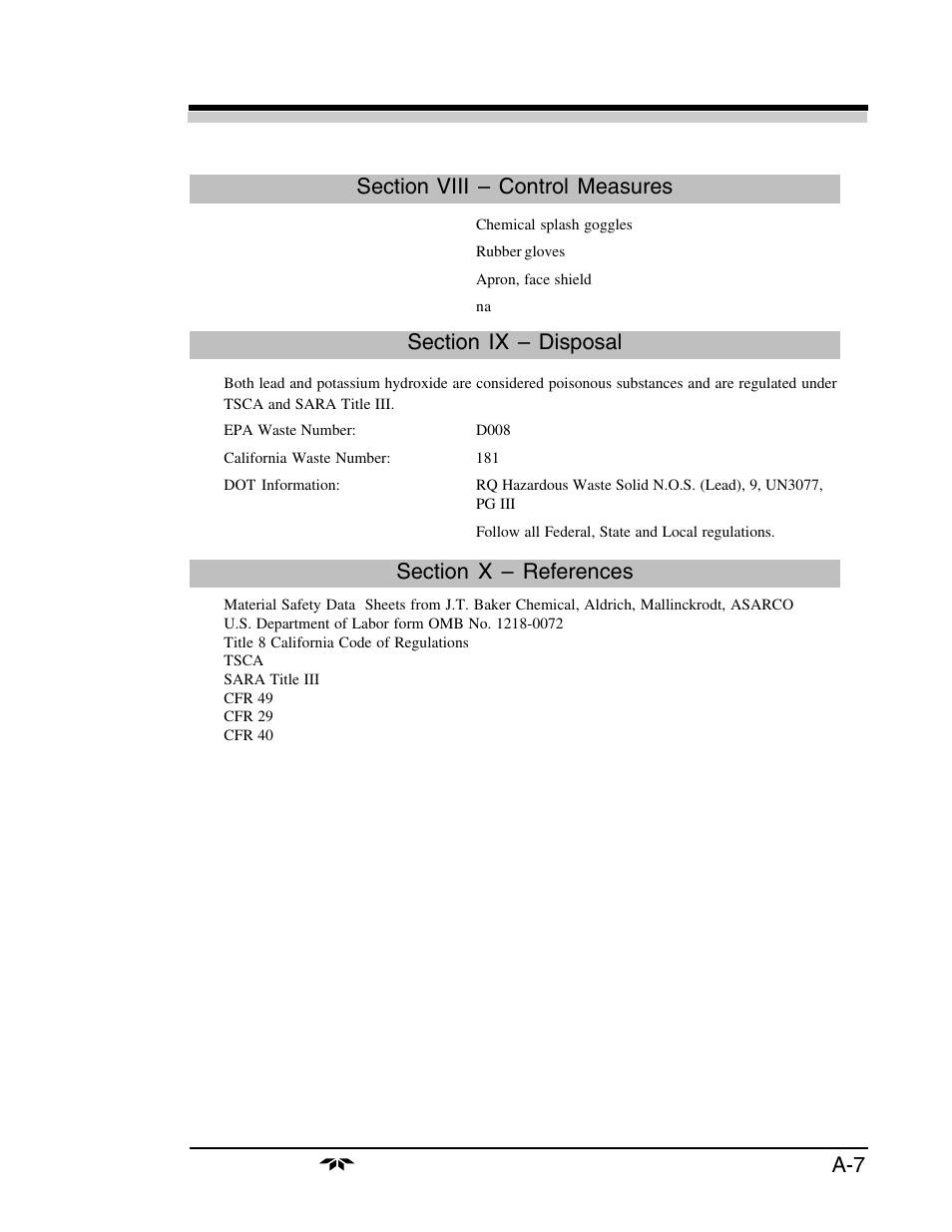 A-7 appendix appendix appendix appendix appendix | Teledyne 3160 User Manual | Page 65 / 68