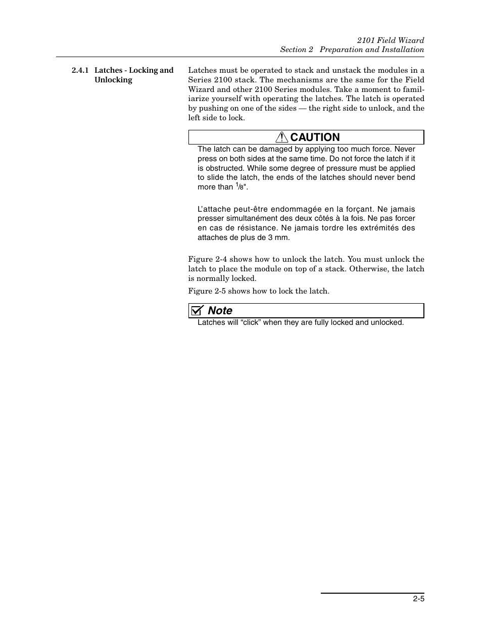 1 latches - locking and unlocking, 1 latches - locking and unlocking -5, Caution | Teledyne Field Wizard 2101 User Manual | Page 19 / 76