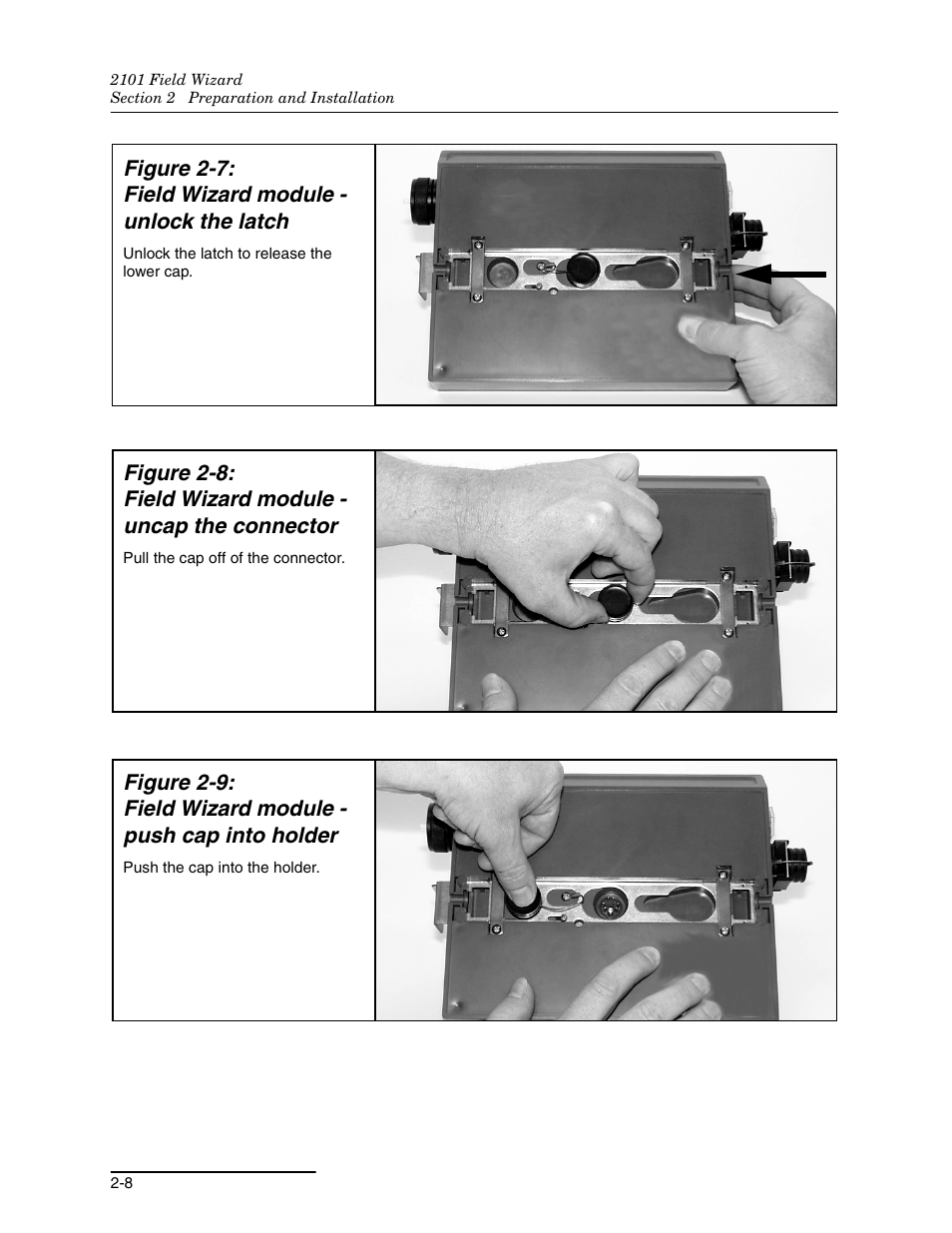 Figure 2-7: field wizard module - unlock the latch | Teledyne Field Wizard 2101 User Manual | Page 22 / 76
